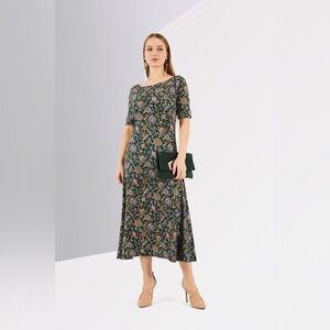 Lauren Ralph Lauren Paisley Print Green Midi Dress NWT Small Petites